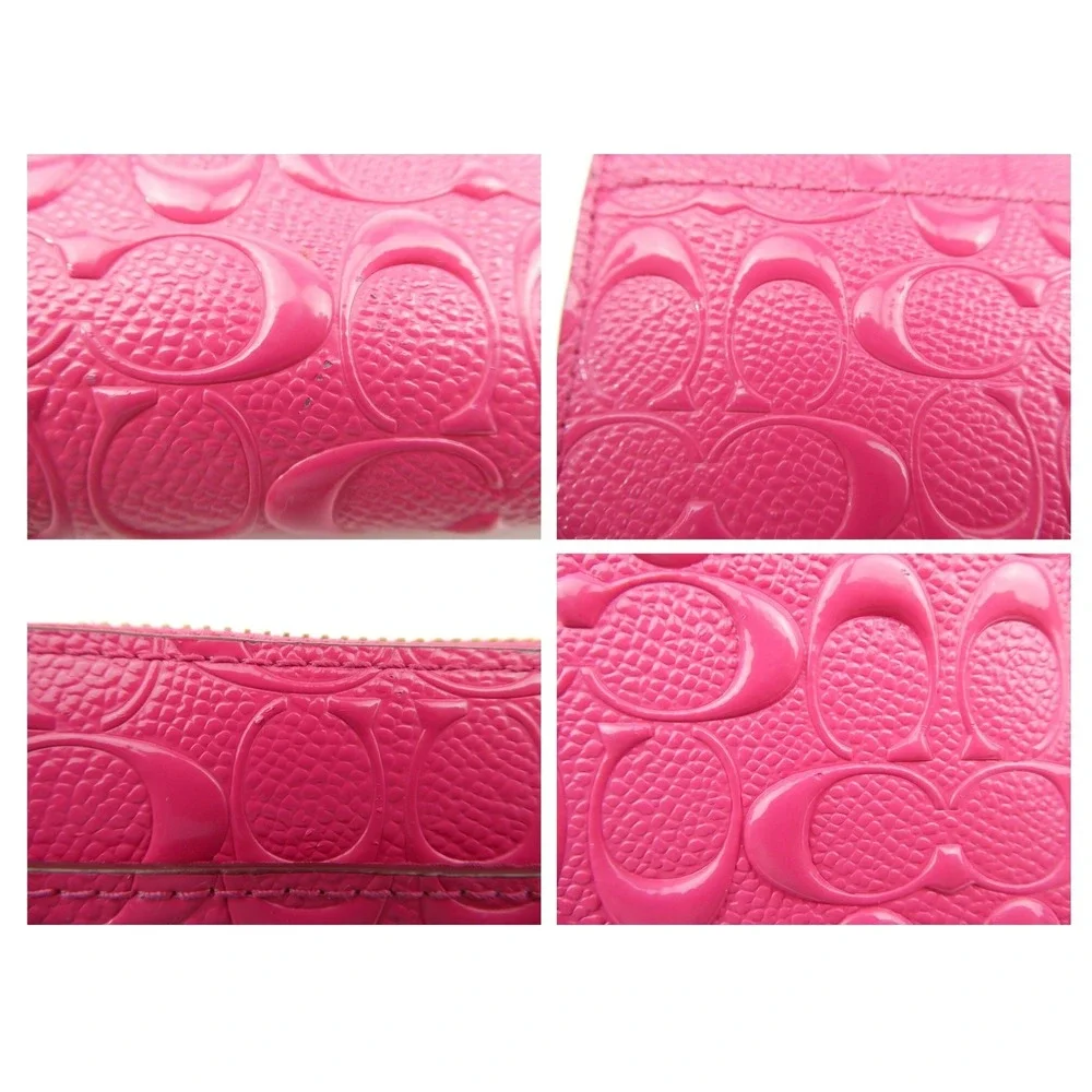 Coach Signature Pink Debossed Patent Leather Accordion Zip Around Wallet F53126